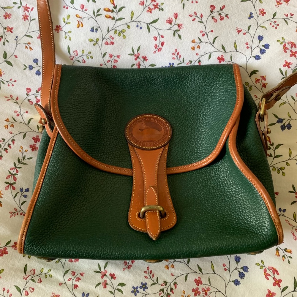 Dooney & Bourke Vintage Forest Green and Tan Shoulder